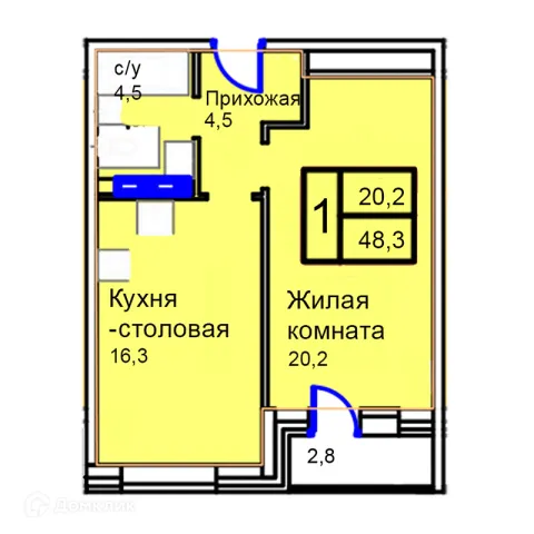 Планировка 1 комн. в Троицкий