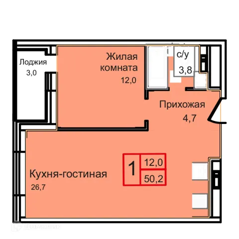 Планировка 1 комн. в Троицкий