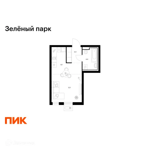 Планировка Студия в ЖК Зелёный парк