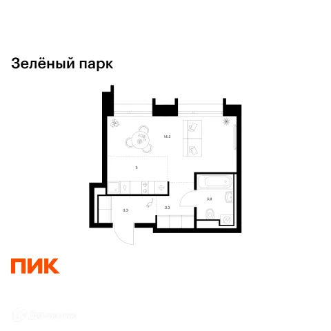 Планировка Студия в ЖК Зелёный парк