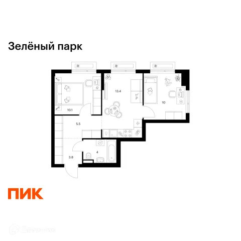 Планировка 2 комн. в ЖК Зелёный парк