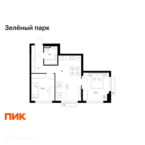 Планировка 2 комн. в ЖК Зелёный парк