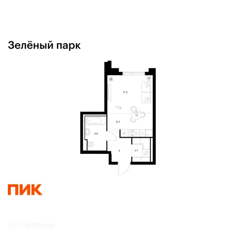 Планировка Студия в ЖК Зелёный парк