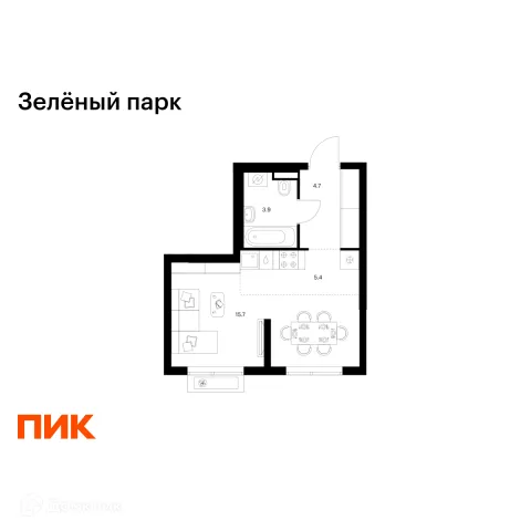 Планировка Студия в ЖК Зелёный парк