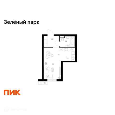 Планировка Студия в ЖК Зелёный парк
