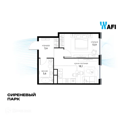 Планировка 2 комн. в ЖК "Сиреневый парк"