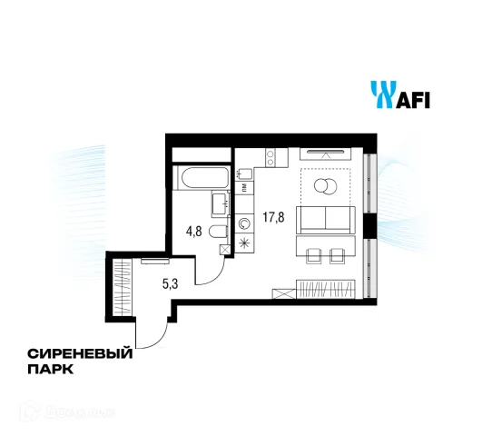 Планировка Студия в ЖК "Сиреневый парк"