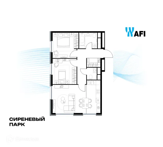 Планировка 3 комн. в ЖК "Сиреневый парк"