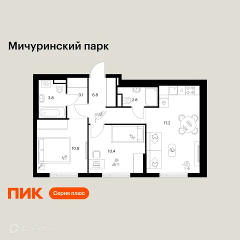 Планировка 2 комн. в ЖК Мичуринский парк