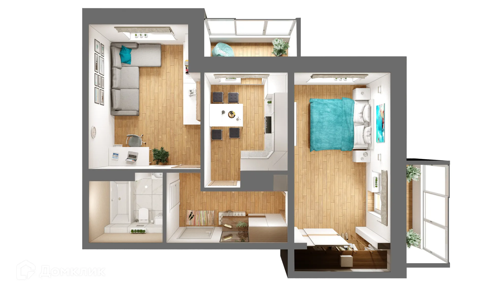 Планировка 2-комнатной квартиры 59.2 м² в ЖК Очаг, г. Иркутск — фото 3