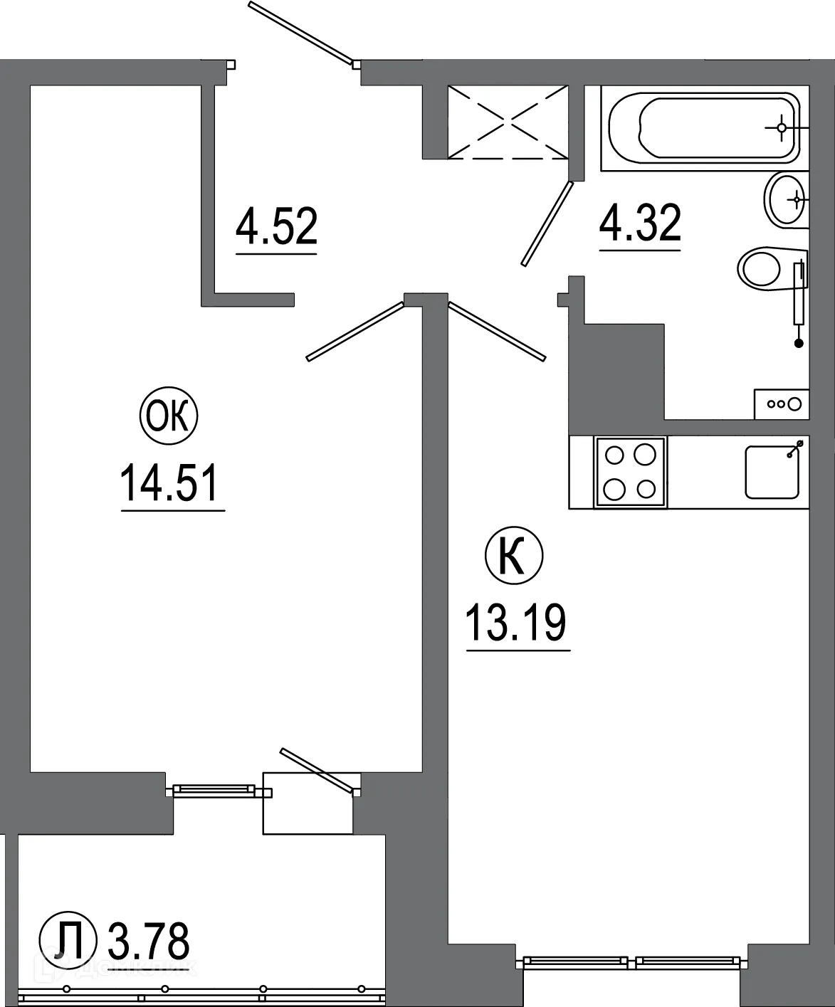 Планировка 1-комнатной квартиры 40.03 м² в ЖК "АвиатоR" (Авиатор), г. Иркутск — фото 1
