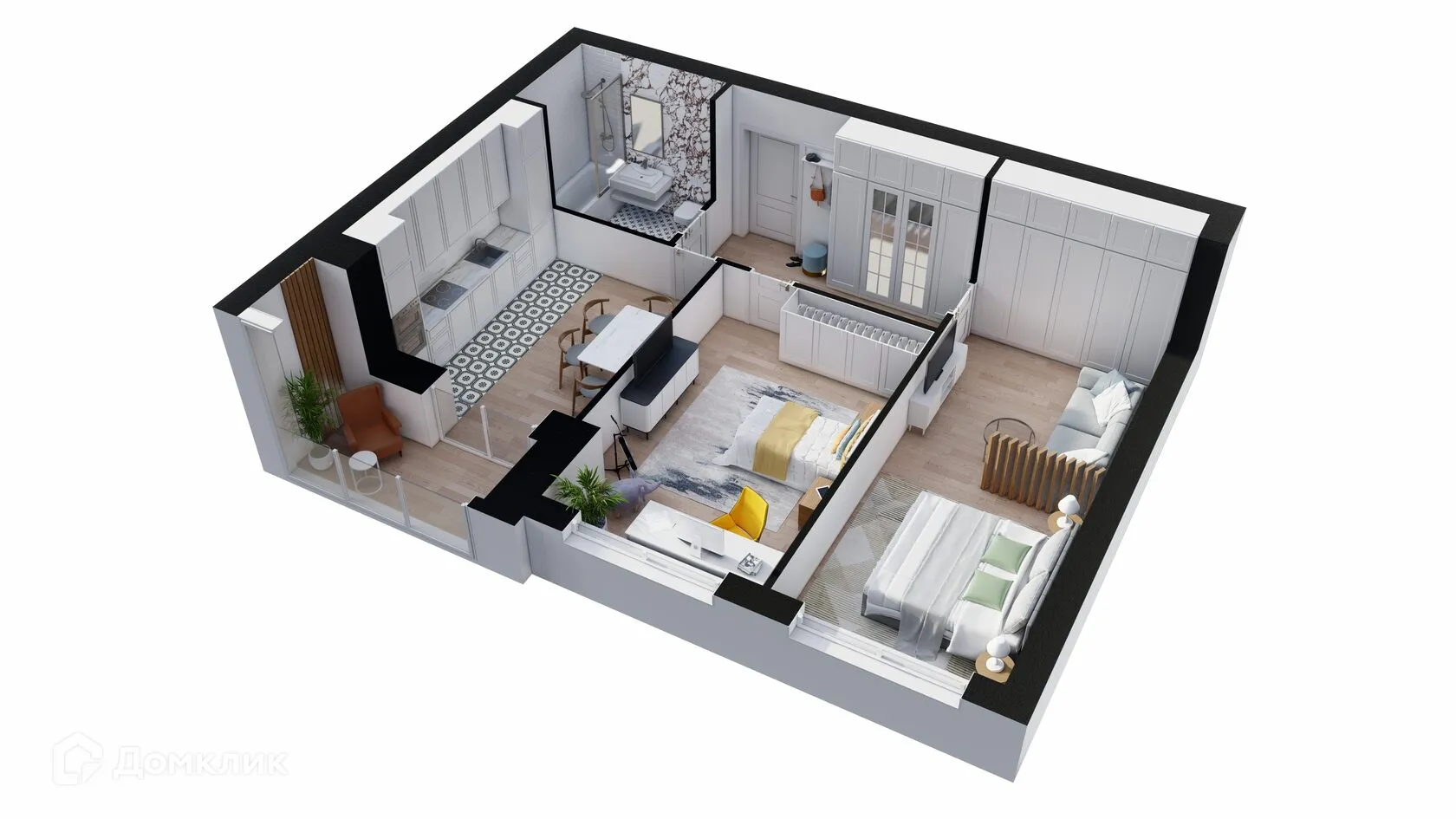 Планировка 2-комнатной квартиры 57.1 м² в ЖК НЕВСКИЙ, г. Кострома — фото 1