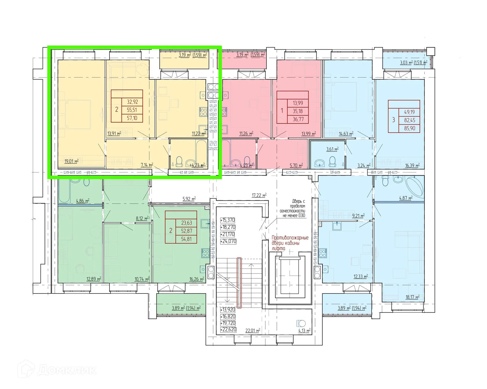 Планировка 2-комнатной квартиры 57.1 м² в ЖК НЕВСКИЙ, г. Кострома — фото 5