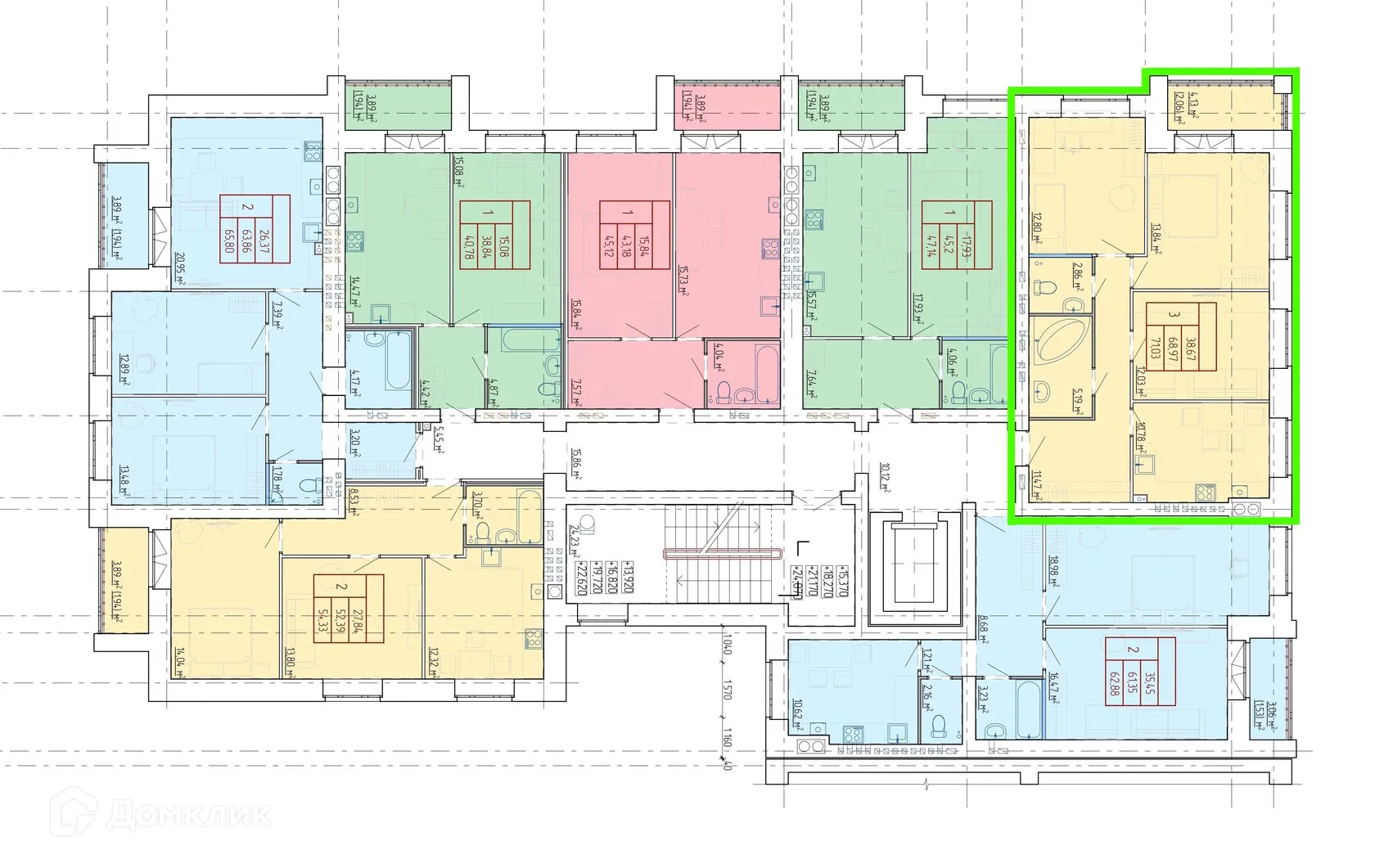 Планировка 3-комнатной квартиры 71.03 м² в ЖК НЕВСКИЙ, г. Кострома — фото 5