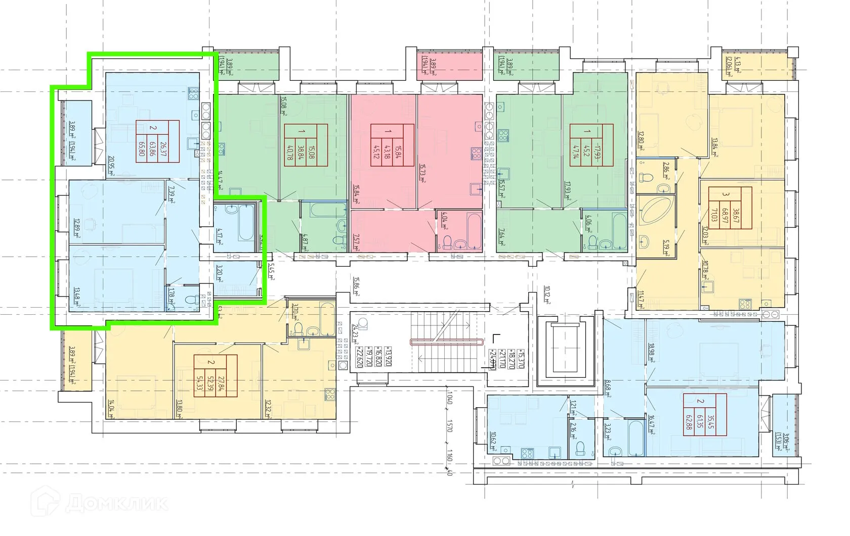 Планировка 2-комнатной квартиры 65.8 м² в ЖК НЕВСКИЙ, г. Кострома — фото 5