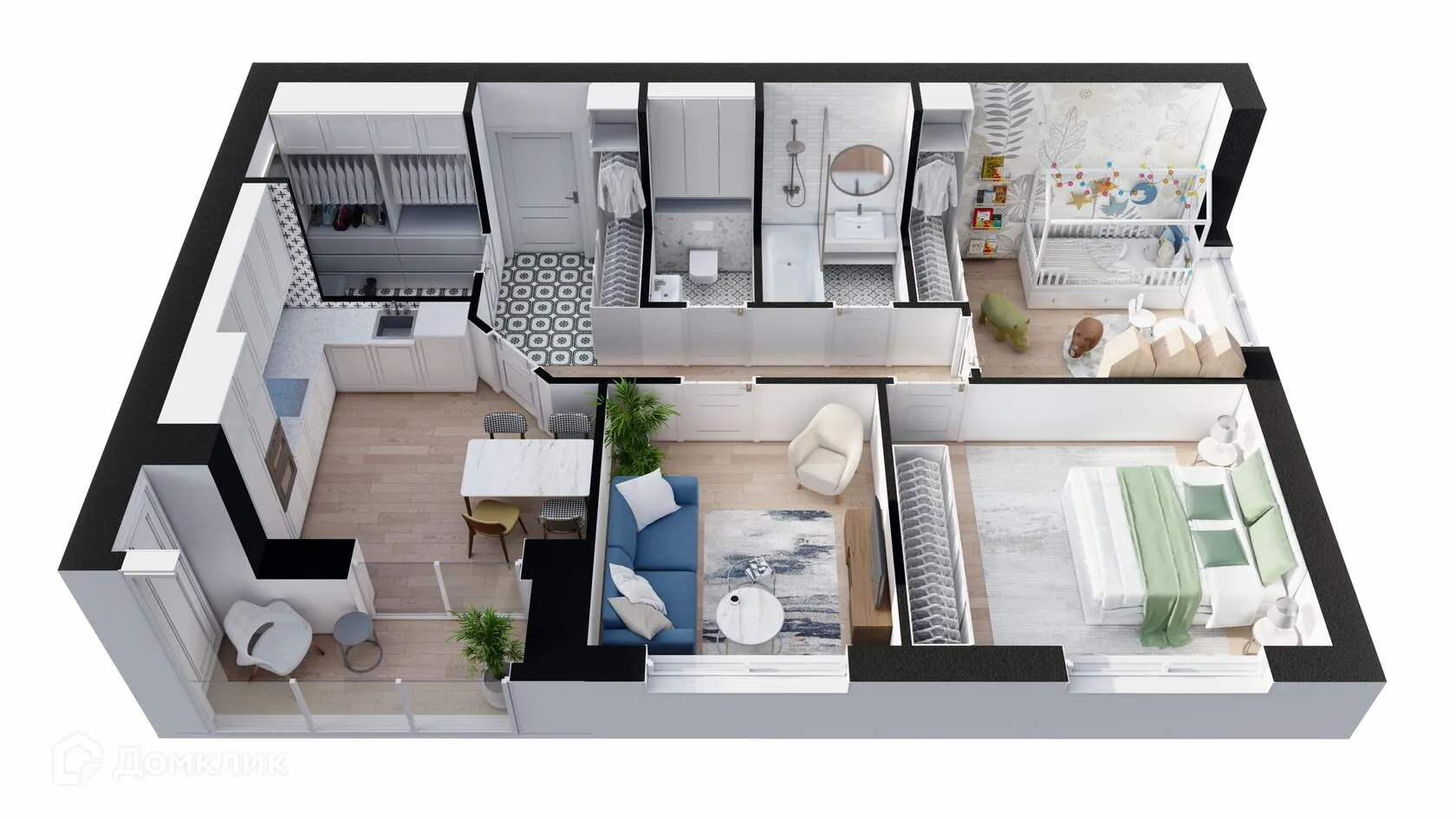 Планировка 3-комнатной квартиры 70.58 м² в ЖК НЕВСКИЙ, г. Кострома — фото 2