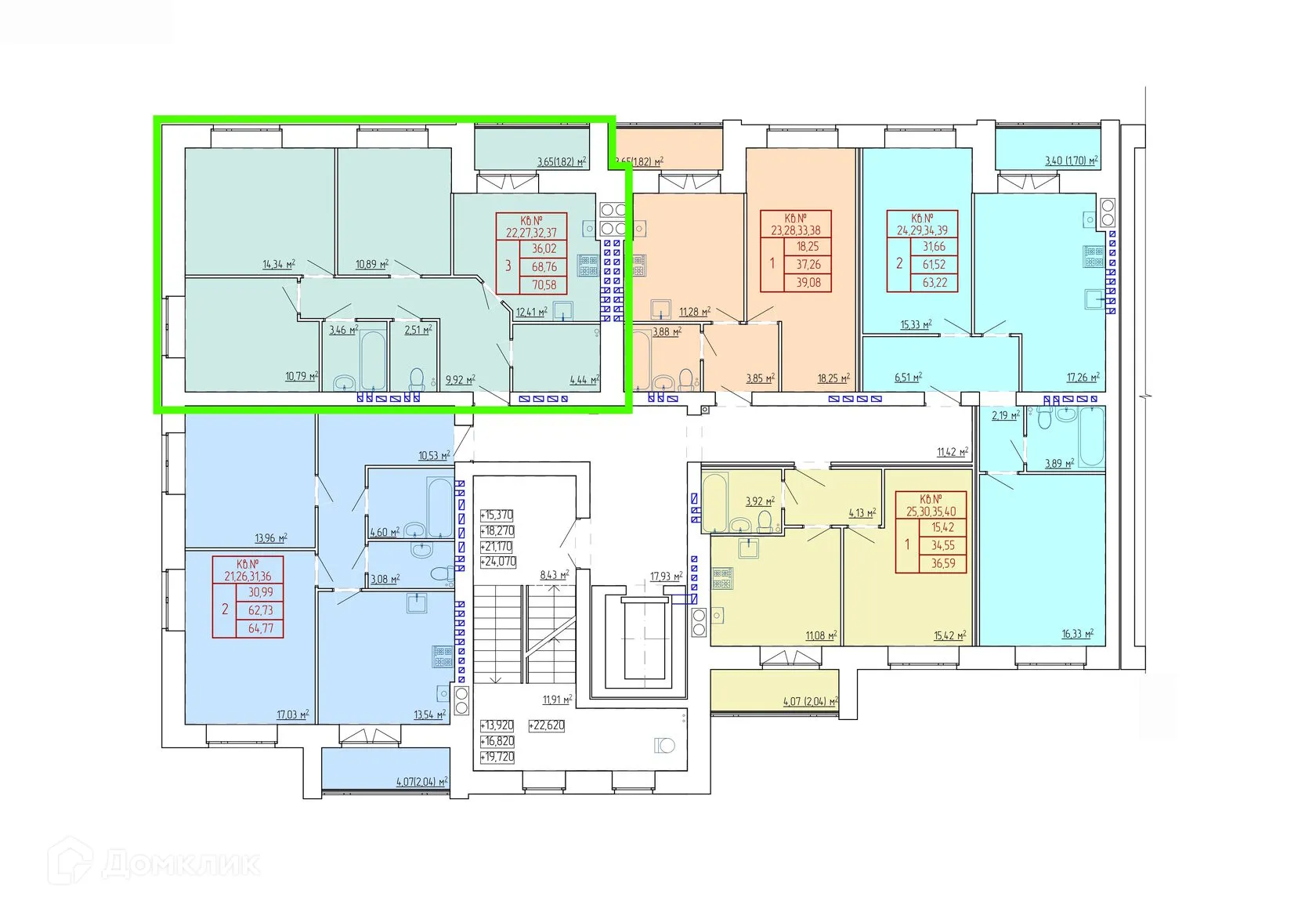 Планировка 3-комнатной квартиры 70.58 м² в ЖК НЕВСКИЙ, г. Кострома — фото 5