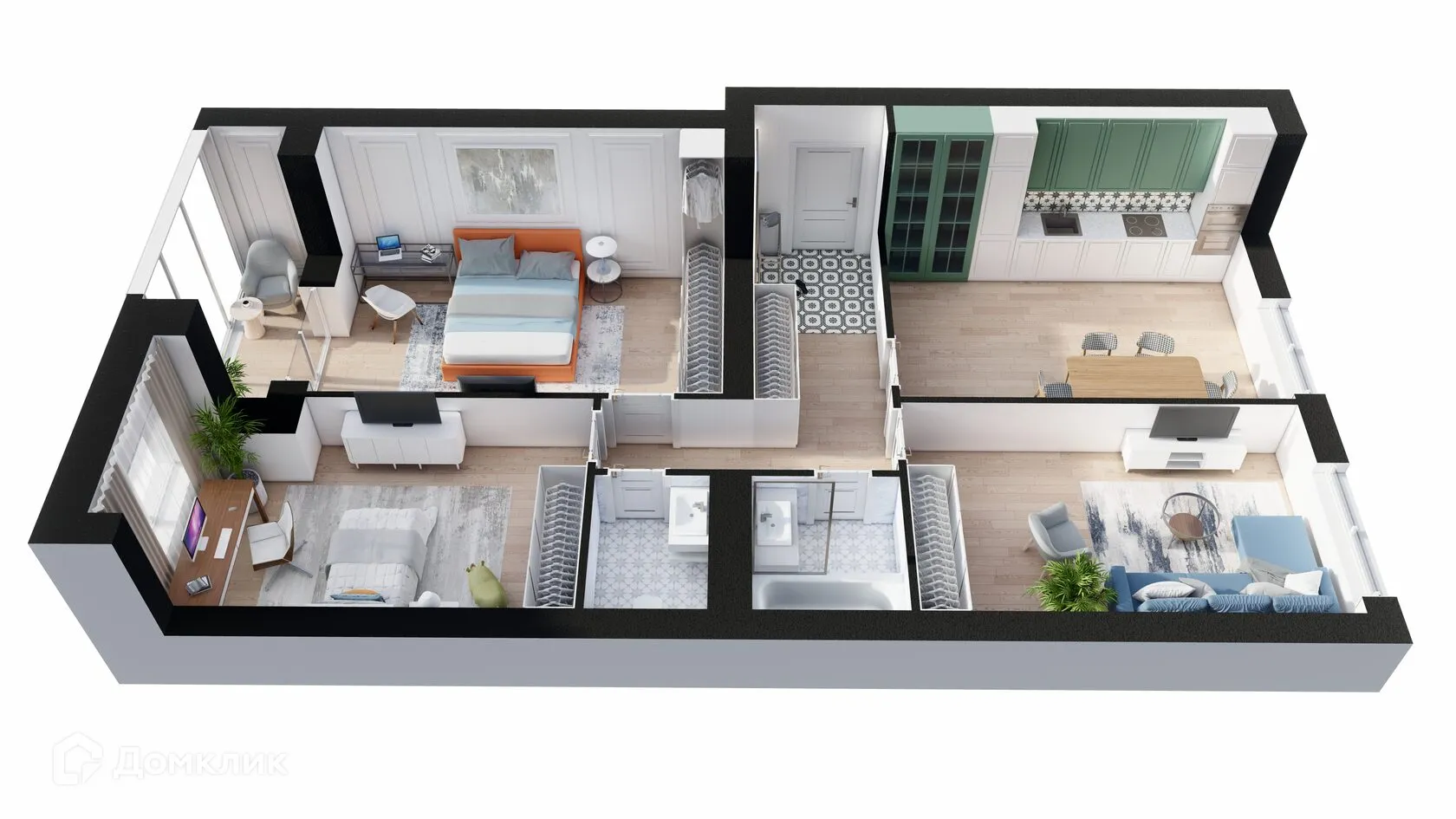 Планировка 3-комнатной квартиры 82.48 м² в ЖК НЕВСКИЙ, г. Кострома — фото 2