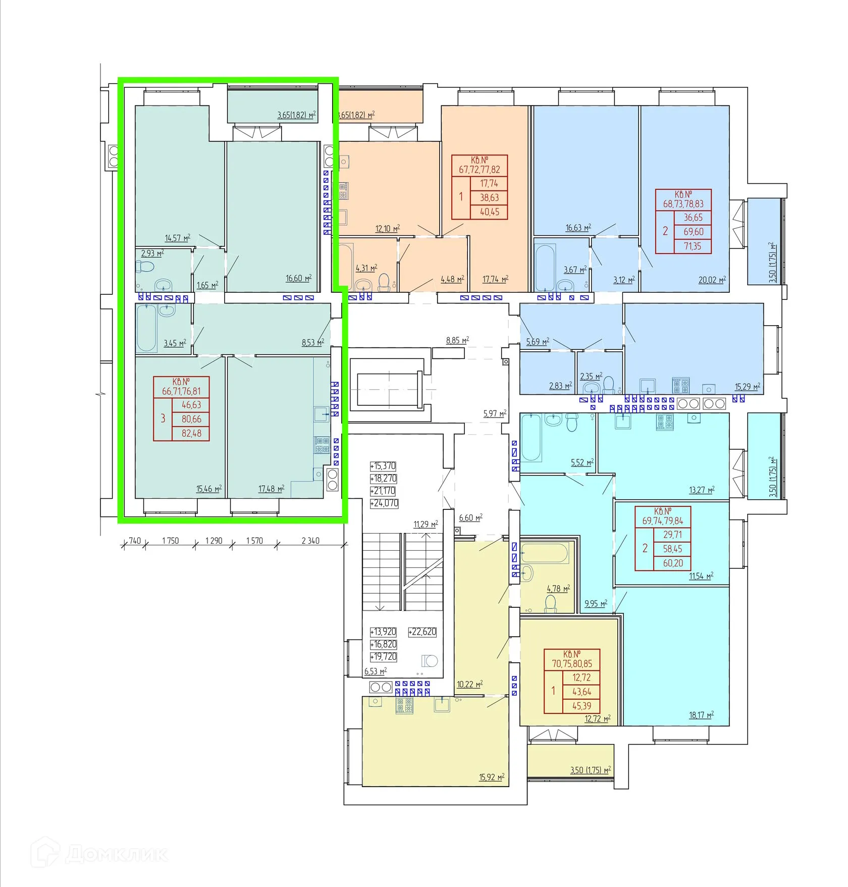 Планировка 3-комнатной квартиры 82.48 м² в ЖК НЕВСКИЙ, г. Кострома — фото 5