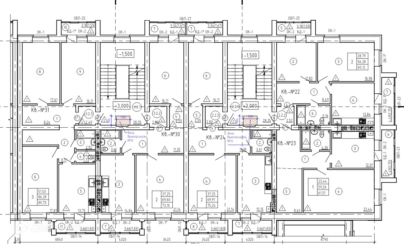Планировка 1-комнатной квартиры 61.51 м² в ЖК "Престиж", г. Кострома — фото 1