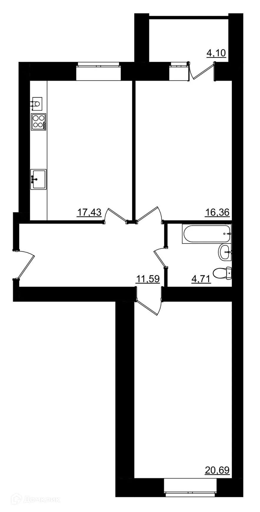 Планировка 2-комнатной квартиры 72.83 м² в ЖК Университет, г. Кострома — фото 1