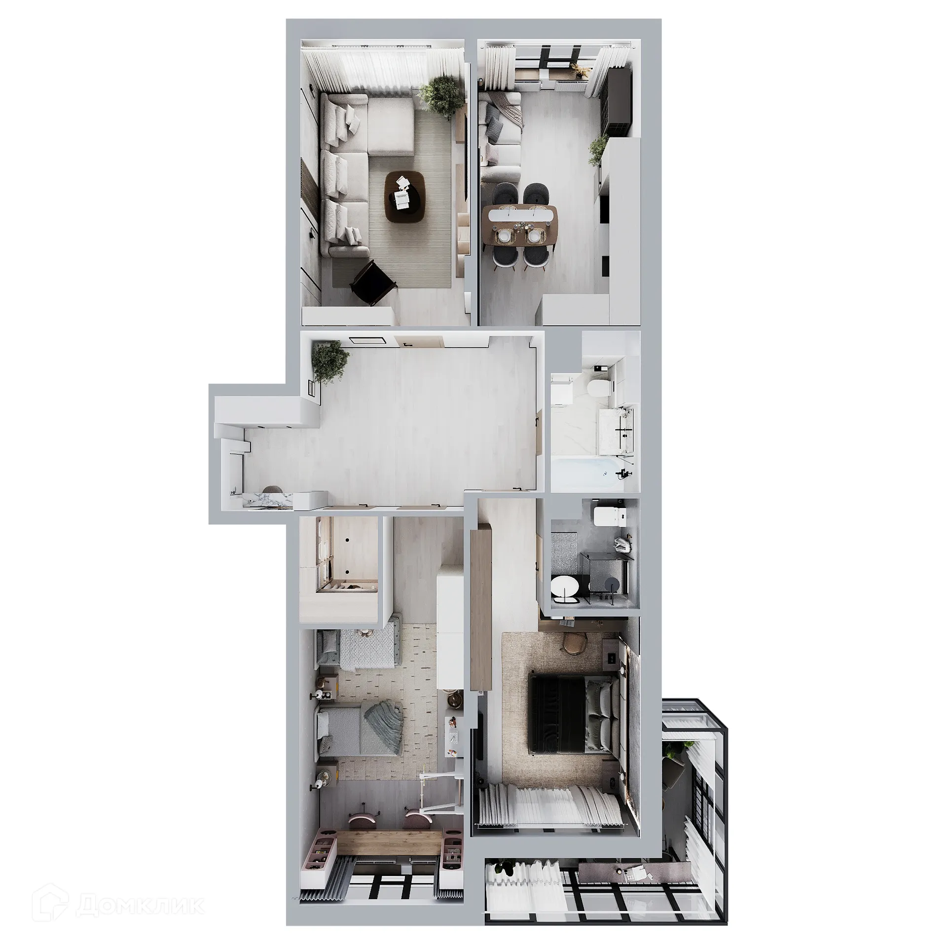 Планировка 4-комнатной квартиры 105.3 м² в ЖК НОВАЯ ВЫСОТА, г. Курск — фото 1