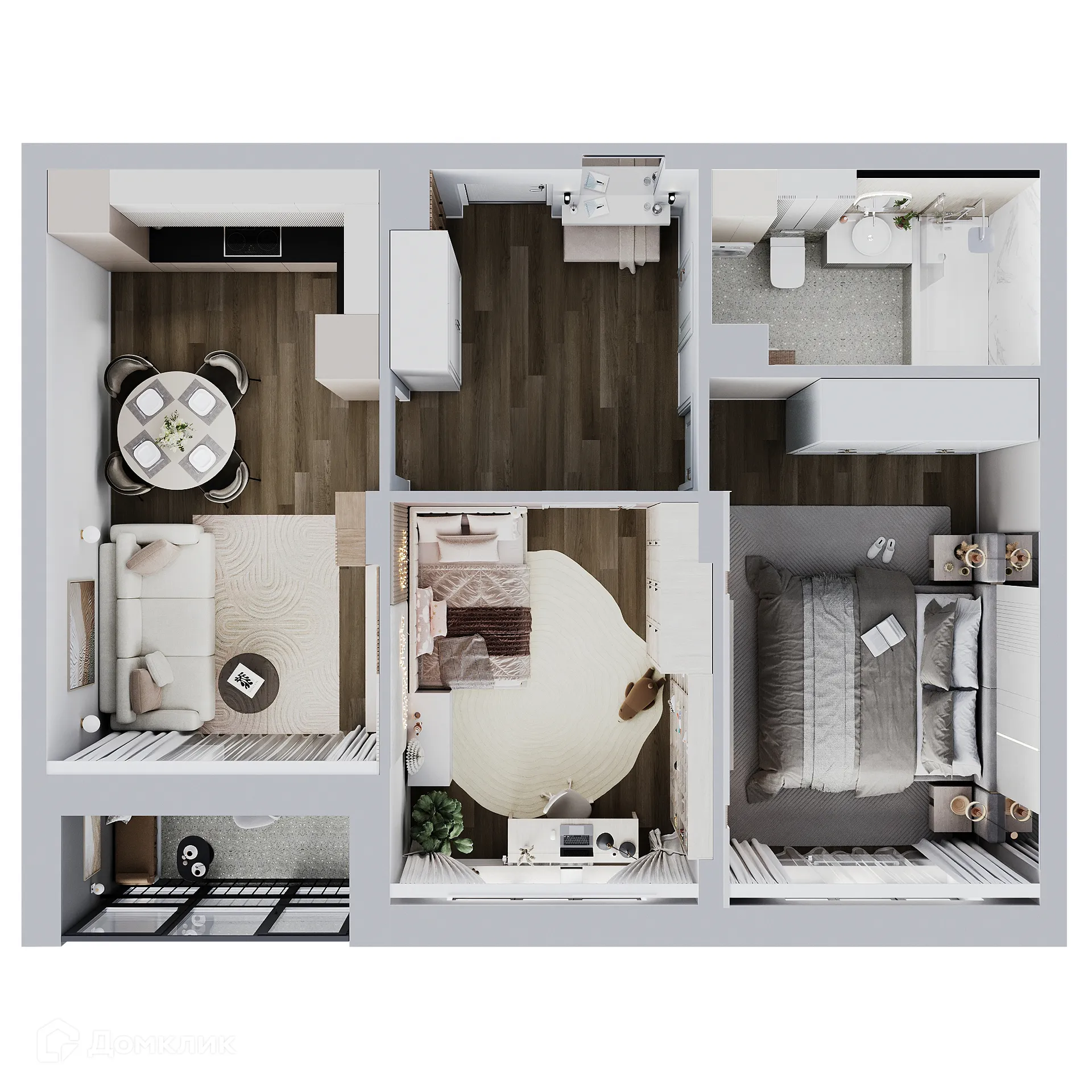 Планировка 3-комнатной квартиры 66.2 м² в ЖК НОВАЯ ВЫСОТА, г. Курск — фото 1