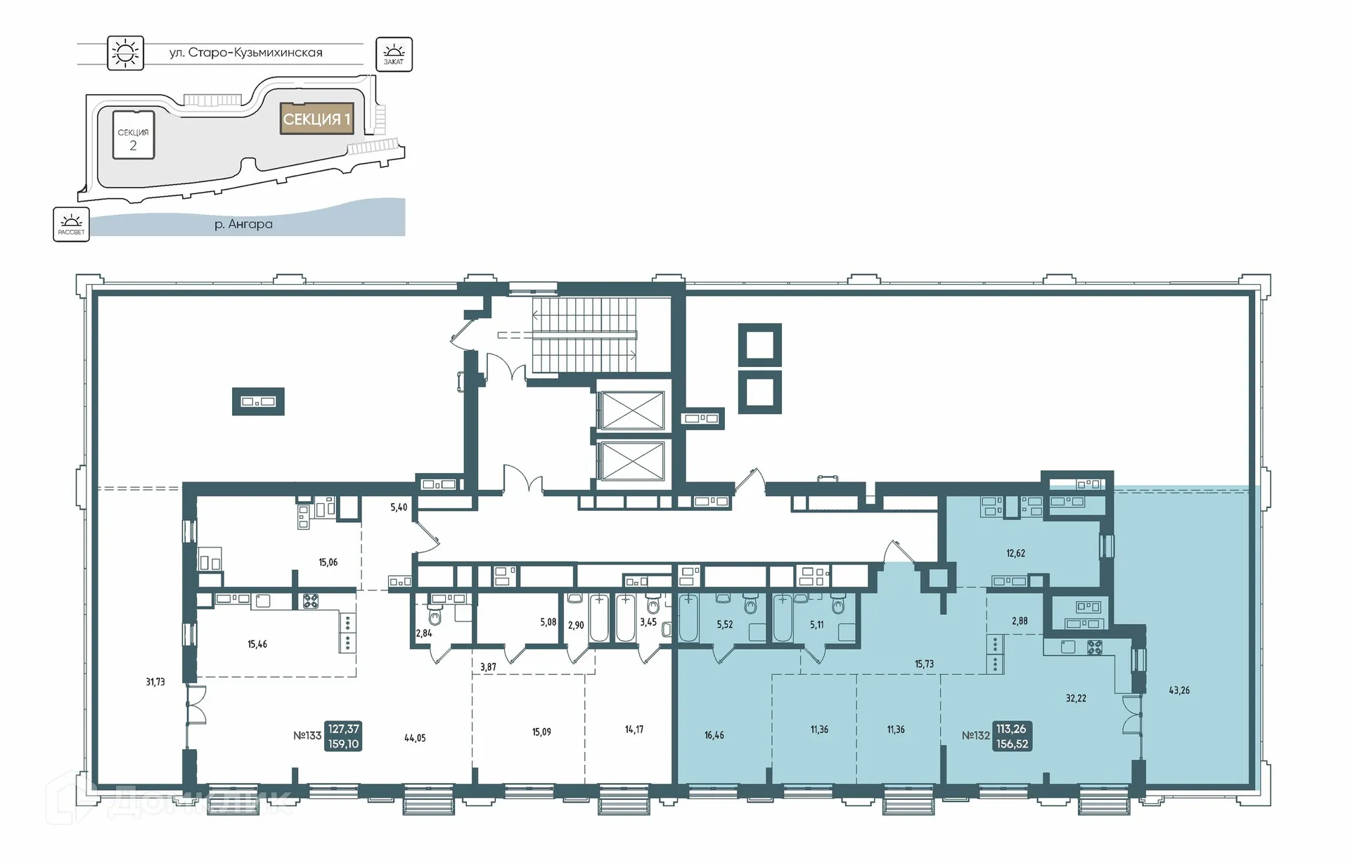 Планировка 3-комнатной квартиры 156.52 м² в ЖК БРОДСКИЙ, г. Иркутск — фото 2