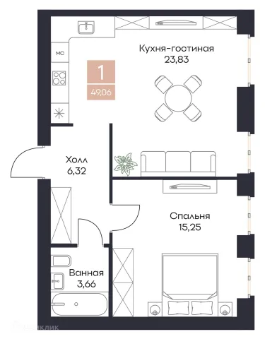 Квартира в Загородная резиденция «Поляна»