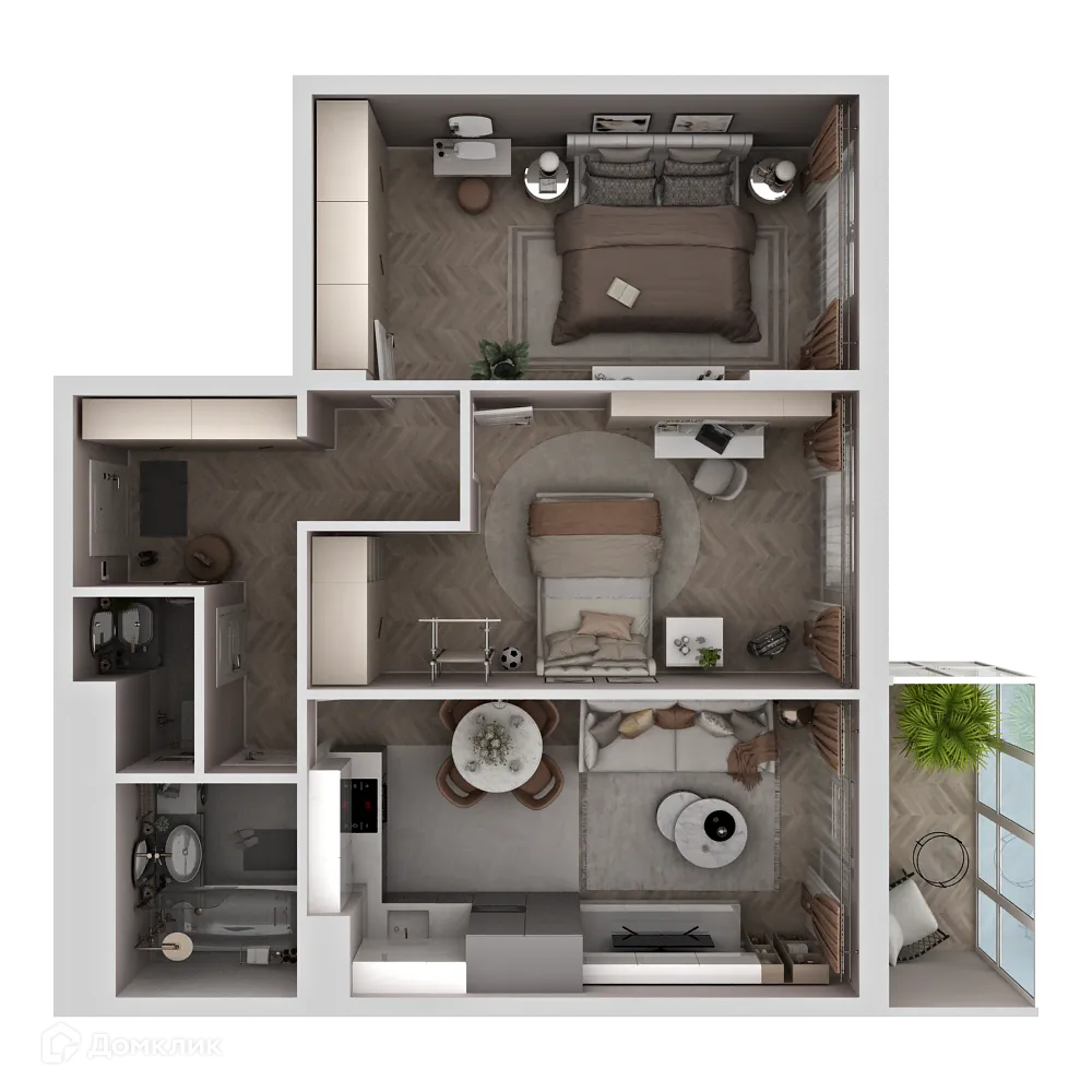 Планировка 2-комнатной квартиры 65.71 м² в ЖК "Новые горизонты на Пушкина", г. Иркутск — фото 2