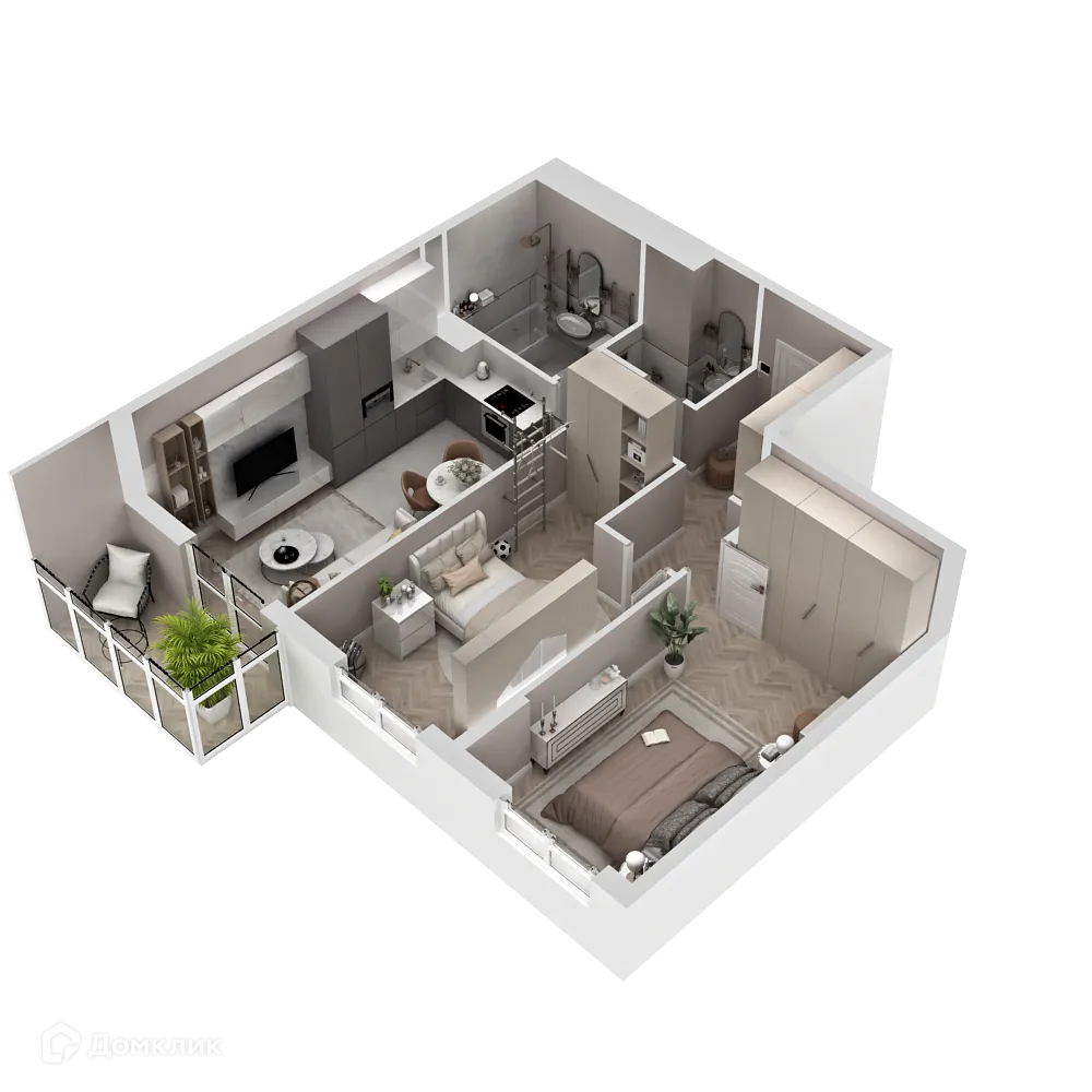 Планировка 2-комнатной квартиры 65.71 м² в ЖК "Новые горизонты на Пушкина", г. Иркутск — фото 3