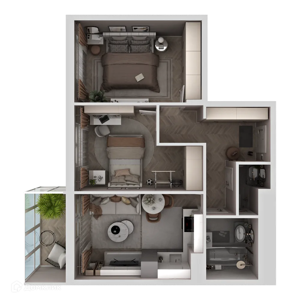 Планировка 2-комнатной квартиры 57.93 м² в ЖК "Новые горизонты на Пушкина", г. Иркутск — фото 2