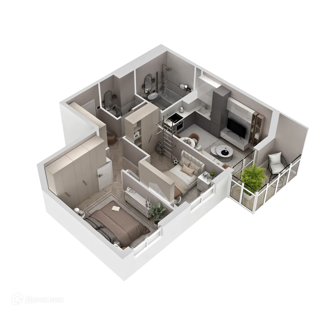 Планировка 2-комнатной квартиры 57.93 м² в ЖК "Новые горизонты на Пушкина", г. Иркутск — фото 3