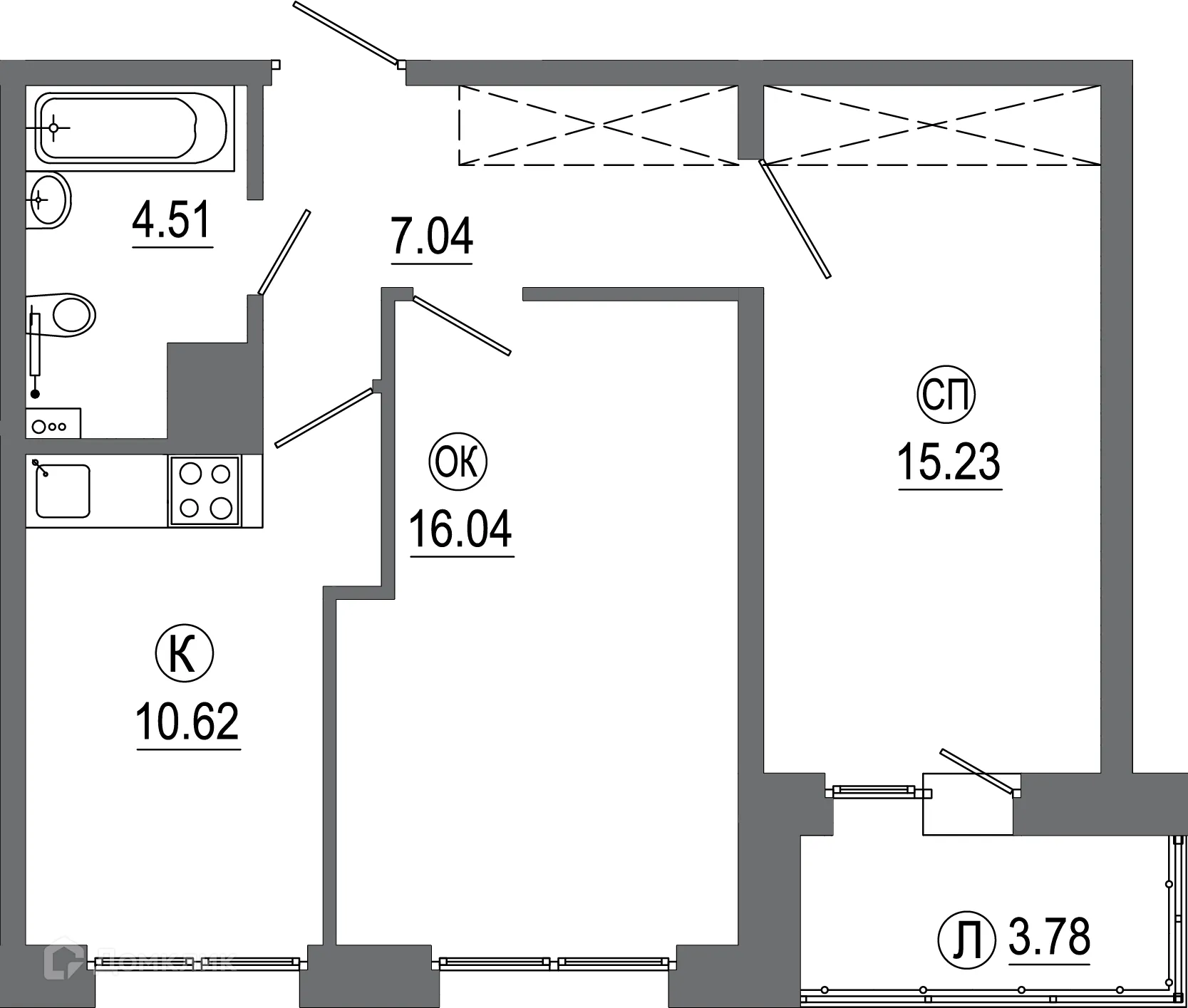 Планировка 2-комнатной квартиры 56.93 м² в ЖК "АвиатоR" (Авиатор), г. Иркутск — фото 1