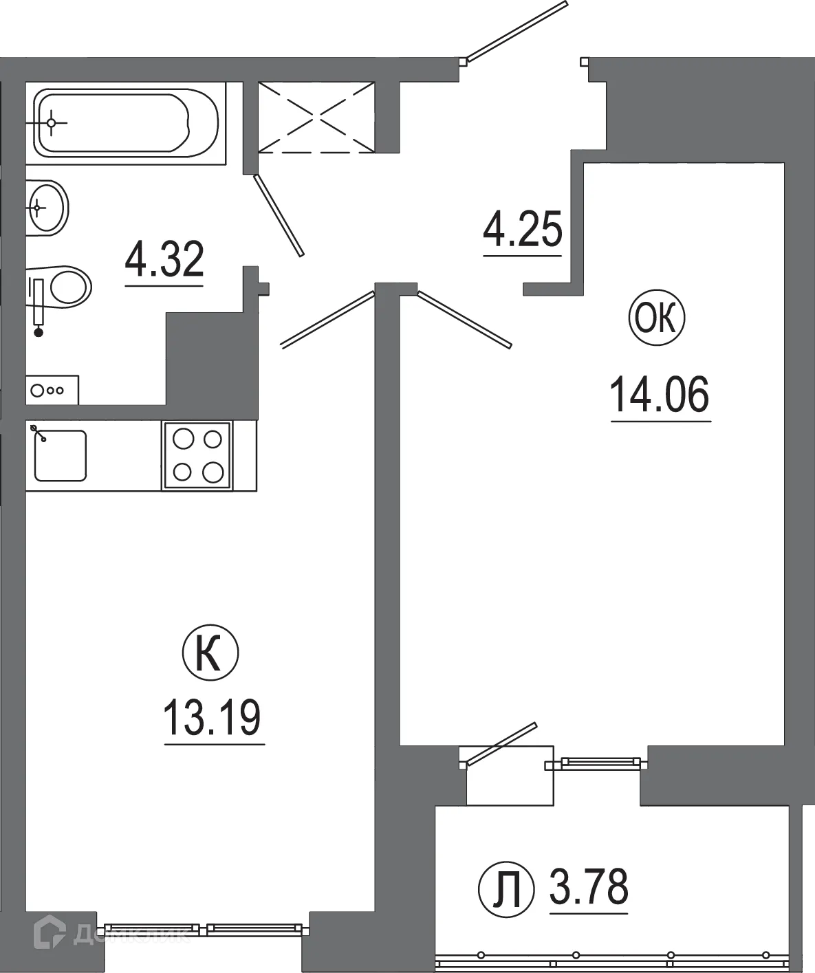Планировка 1-комнатной квартиры 39.32 м² в ЖК "АвиатоR" (Авиатор), г. Иркутск — фото 1