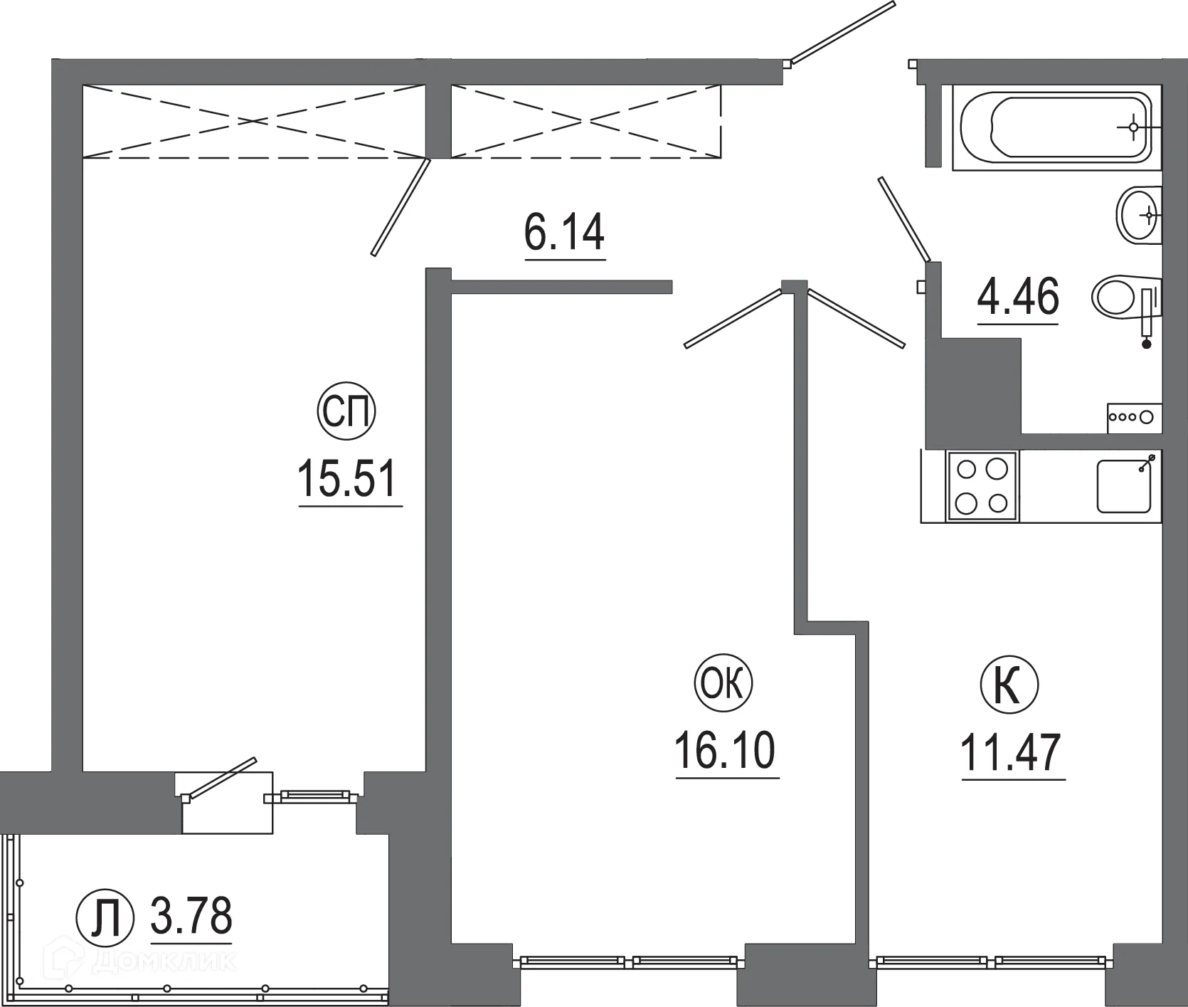 Планировка 2-комнатной квартиры 57.2 м² в ЖК "АвиатоR" (Авиатор), г. Иркутск — фото 1