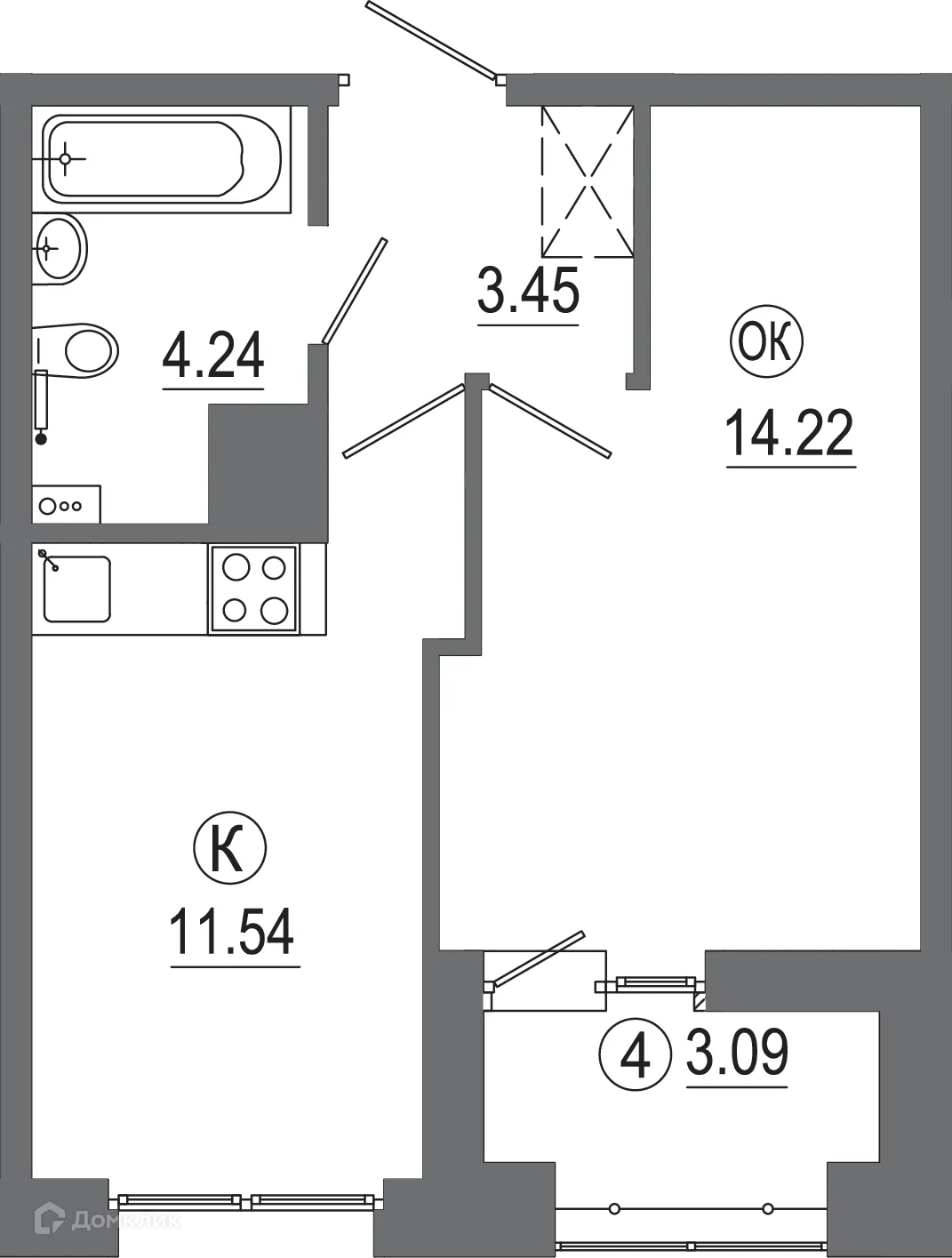 Планировка 1-комнатной квартиры 36.25 м² в ЖК "АвиатоR" (Авиатор), г. Иркутск — фото 1