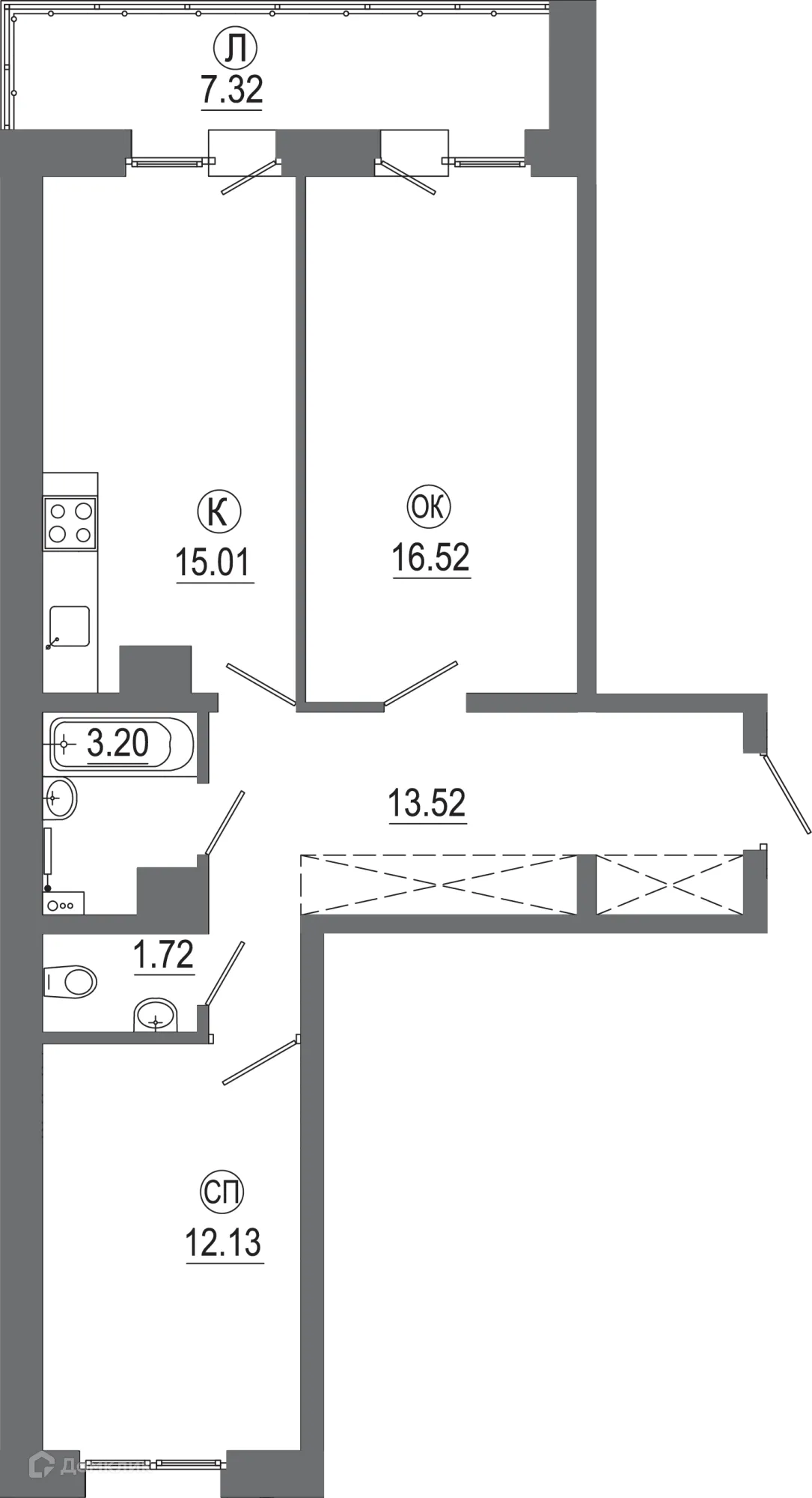 Планировка 2-комнатной квартиры 70.13 м² в ЖК "АвиатоR" (Авиатор), г. Иркутск — фото 1