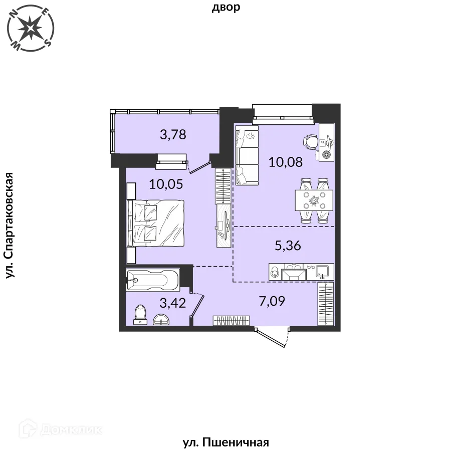 Планировка 2-комнатной квартиры 39.48 м² в ЖК Источник, г. Иркутск — фото 1