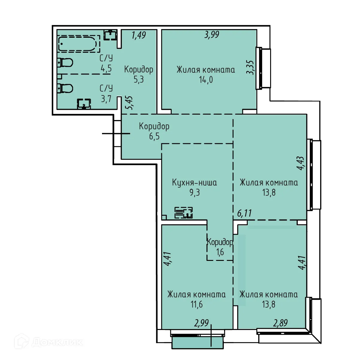 Планировка 4-комнатной квартиры 85.1 м² в ЖК СТРИЖИ СИТИ, г. Иркутск — фото 1