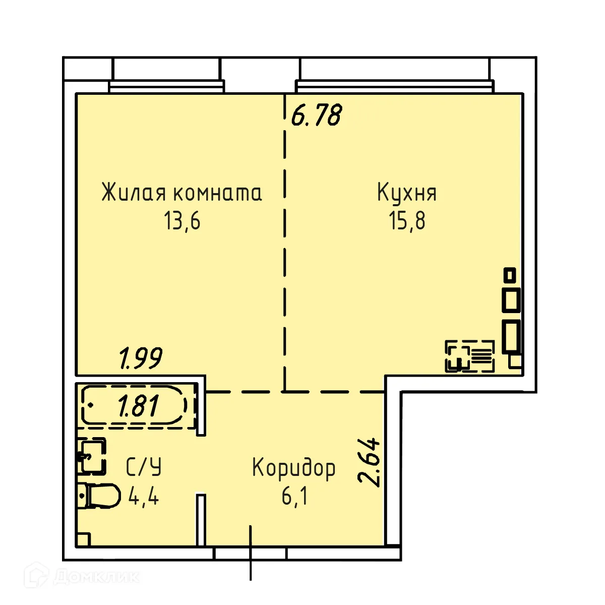 Планировка 1-комнатной квартиры 39.9 м² в ЖК СТРИЖИ СИТИ, г. Иркутск — фото 1