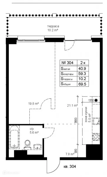 Планировка 2-комнатной квартиры 69.5 м² в ЖК Престиж, г. Петрозаводск — фото 1