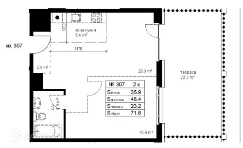 Планировка 2-комнатной квартиры 71.6 м² в ЖК Престиж, г. Петрозаводск — фото 1