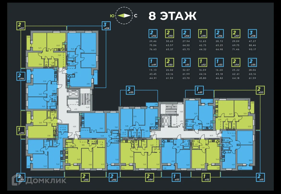 Планировка 2-комнатной квартиры 65.73 м² в ЖК Дом по ул Фурманова, г. Саранск — фото 1