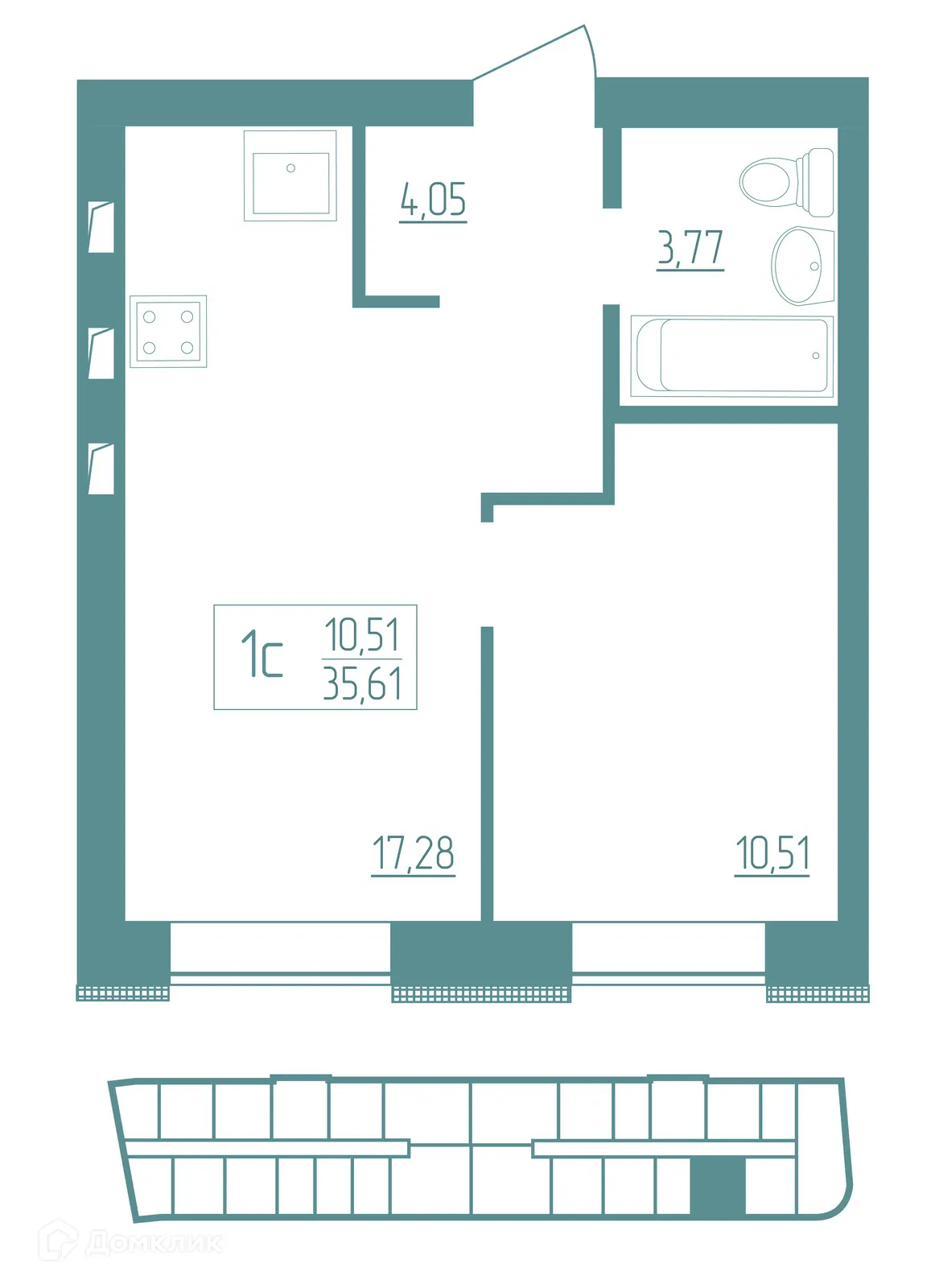 Планировка 1-комнатной квартиры 34.93 м² в ЖК Vera (Вера), г. Саранск — фото 1