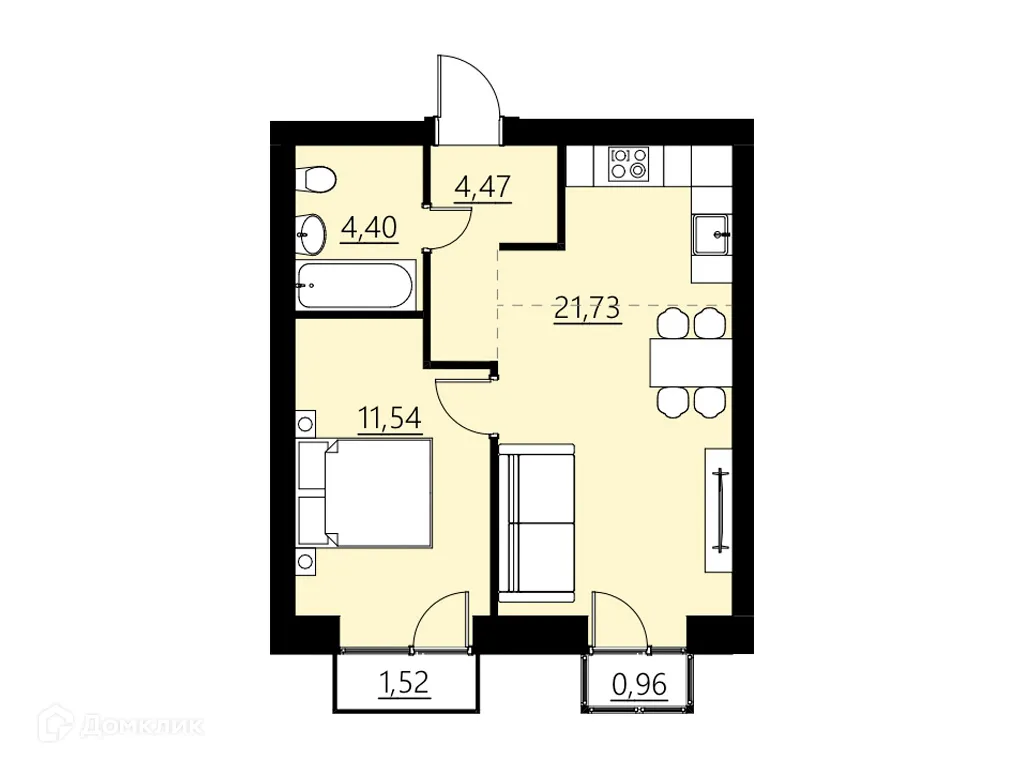 Планировка 1-комнатной квартиры 42.14 м² в ЖК ДОМ НА СОВЕТСКОЙ, г. Саранск — фото 1