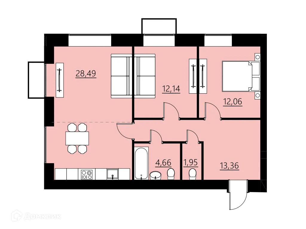 Планировка 2-комнатной квартиры 72.66 м² в ЖК ДОМ НА СОВЕТСКОЙ, г. Саранск — фото 1