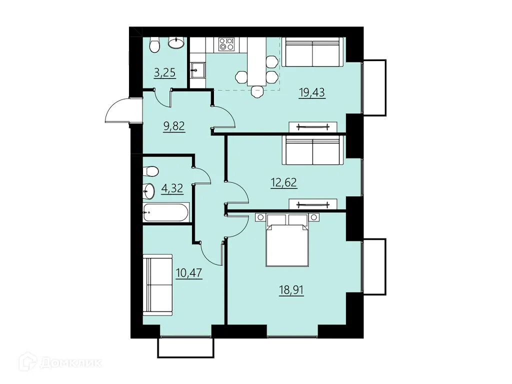 Планировка 3-комнатной квартиры 78.82 м² в ЖК ДОМ НА СОВЕТСКОЙ, г. Саранск — фото 1