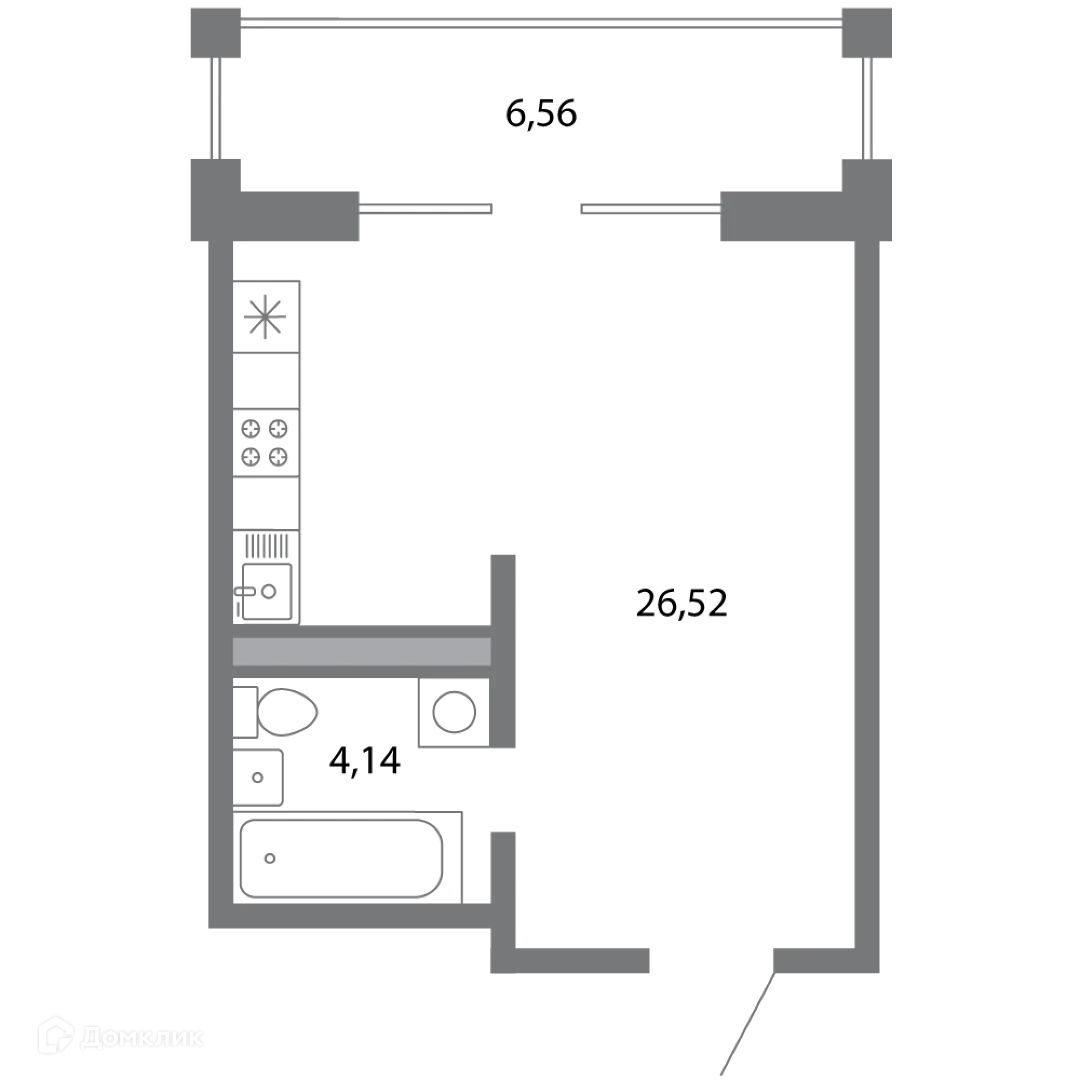 Планировка студии квартиры 33.94 м² в ЖК Солотчинский квартал, г. Рязань — фото 1
