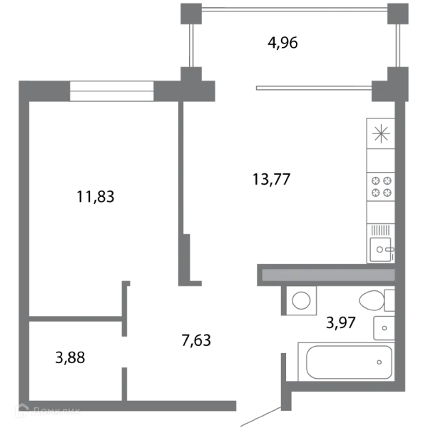 Планировка 1 комн. в ЖК Солотчинский квартал